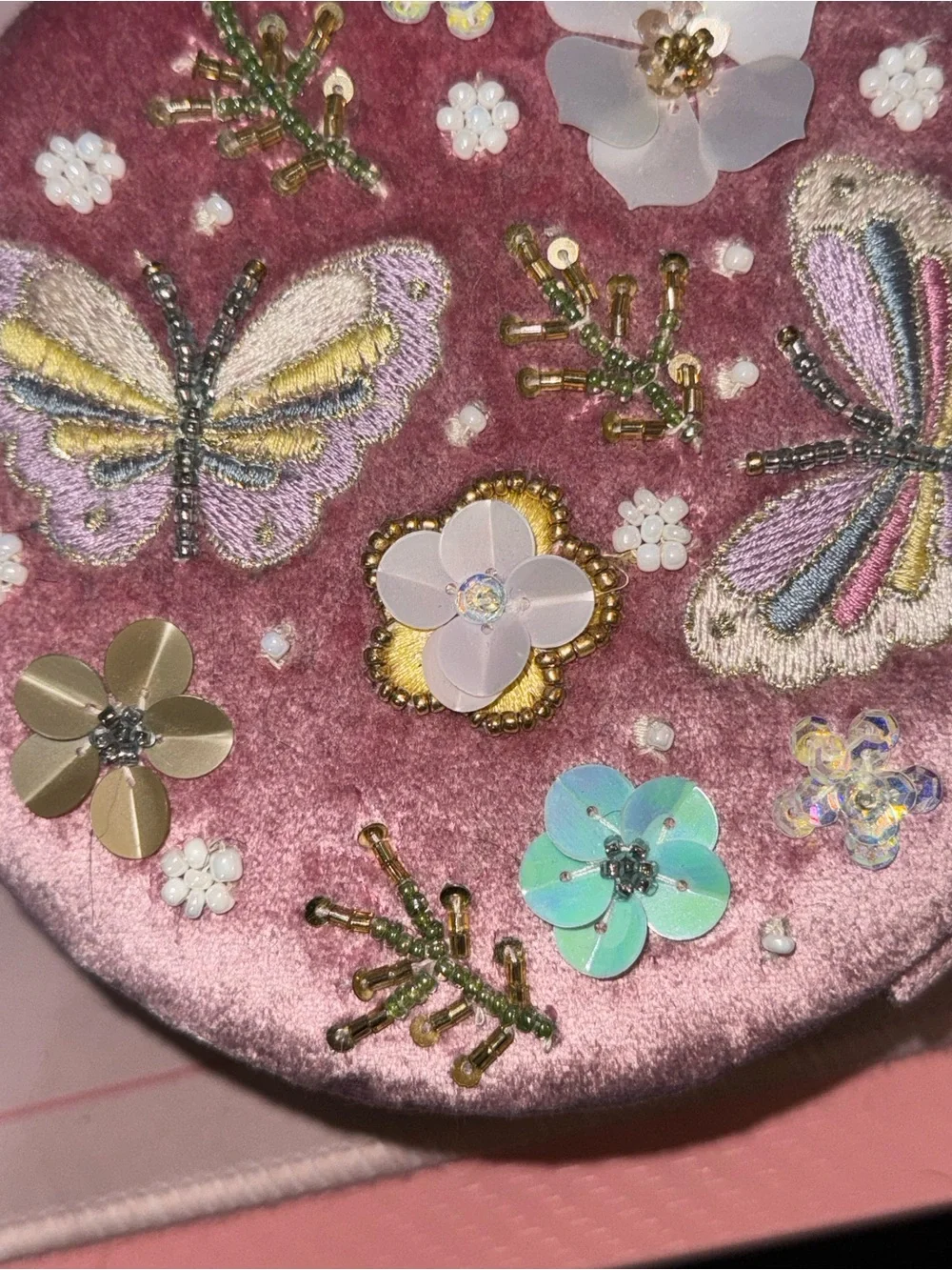 Velvet Butterfly Embroidered Jewelry Case - Pink